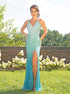 Mermaid Spaghetti Straps V Neck Sequins Criss Cross Prom Dress with Slit LBQ3634